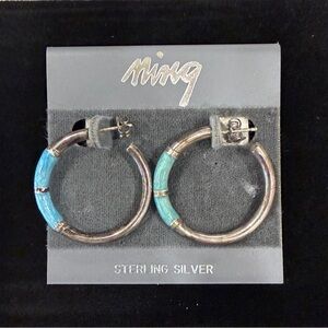 Ming Silver Hoop Earrings with Turquoise